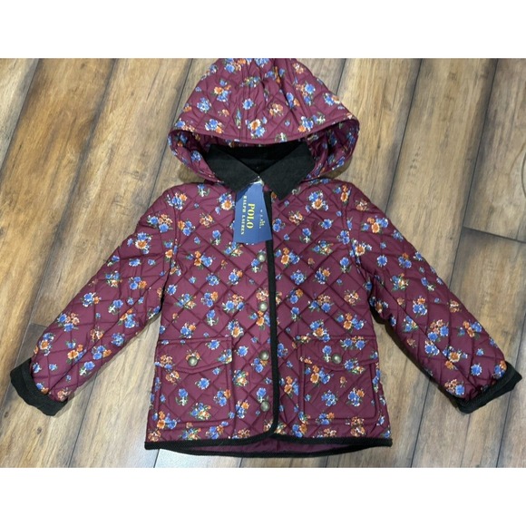 POLO‎ Ralph Lauren Girls Floral Water Repellent Barn Jacket Quilted Size 5 NEW - Picture 8 of 12